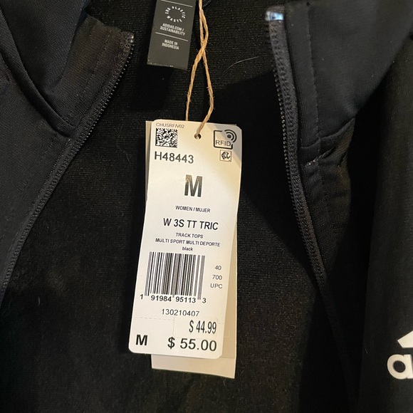 Adidas Black Track Jacket with White Stripes - Picture 5 of 6